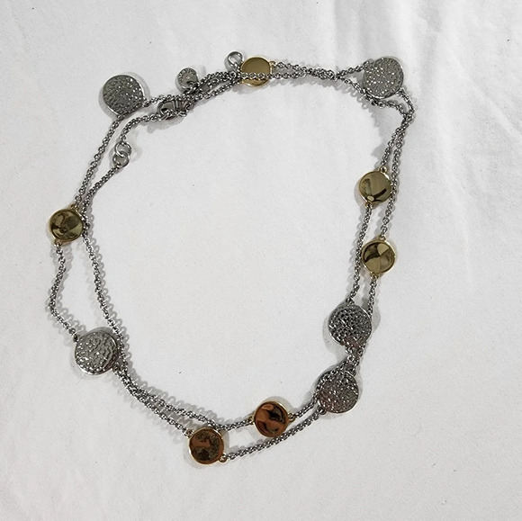 Talbots Long, Two Toned coin Necklace - Picture 3 of 6